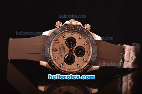 Rolex Daytona Asia 3836 Automatic Rose Gold Case with PVD Bezel - Brown Dial and Brown Rubber Strap - 7750 Coating - Click Image to Close